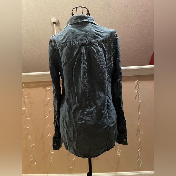 Denim Button Down V Neck Top - Picture 2 of 2